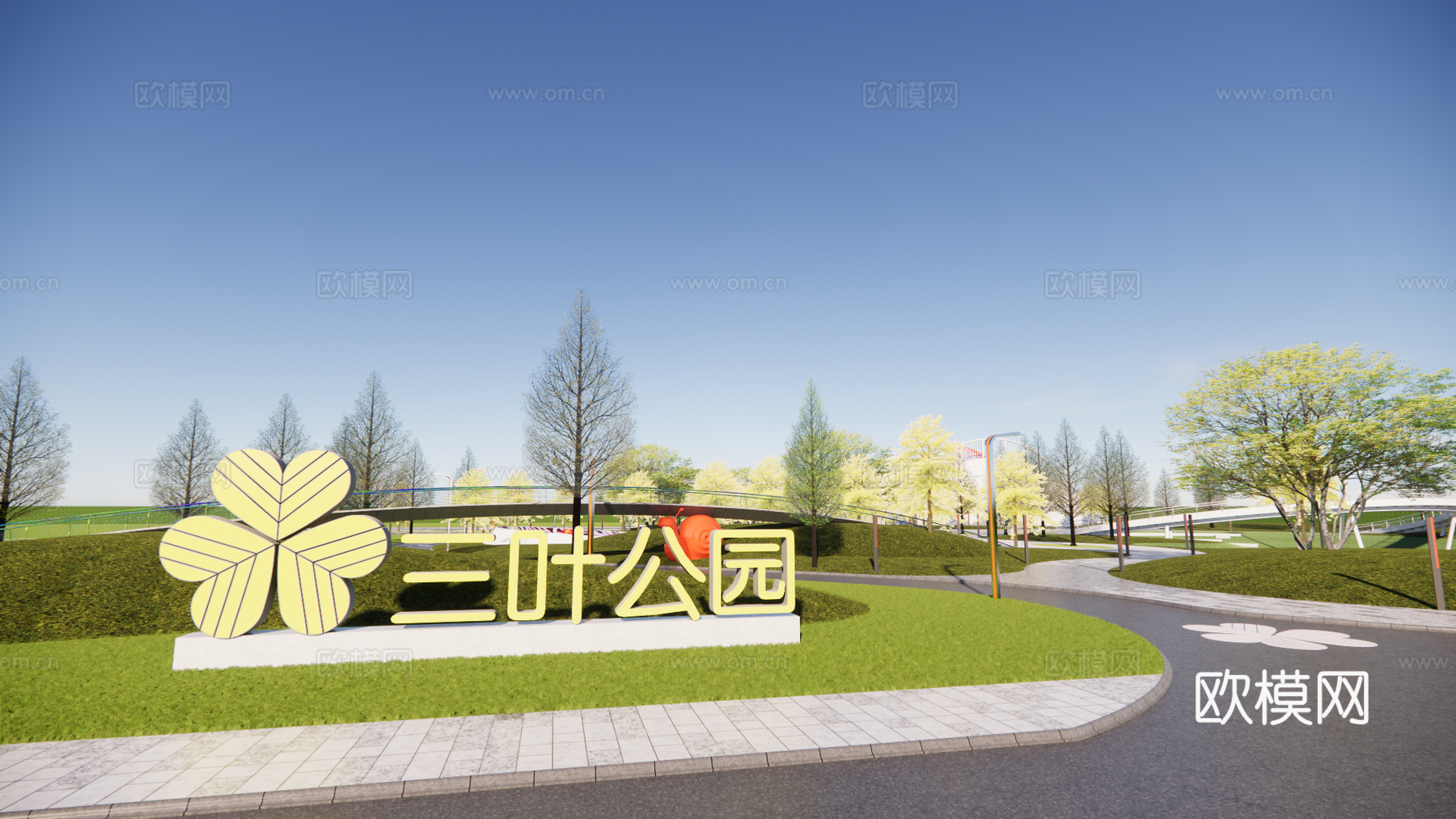 现代街头公园 口袋公园su模型下载