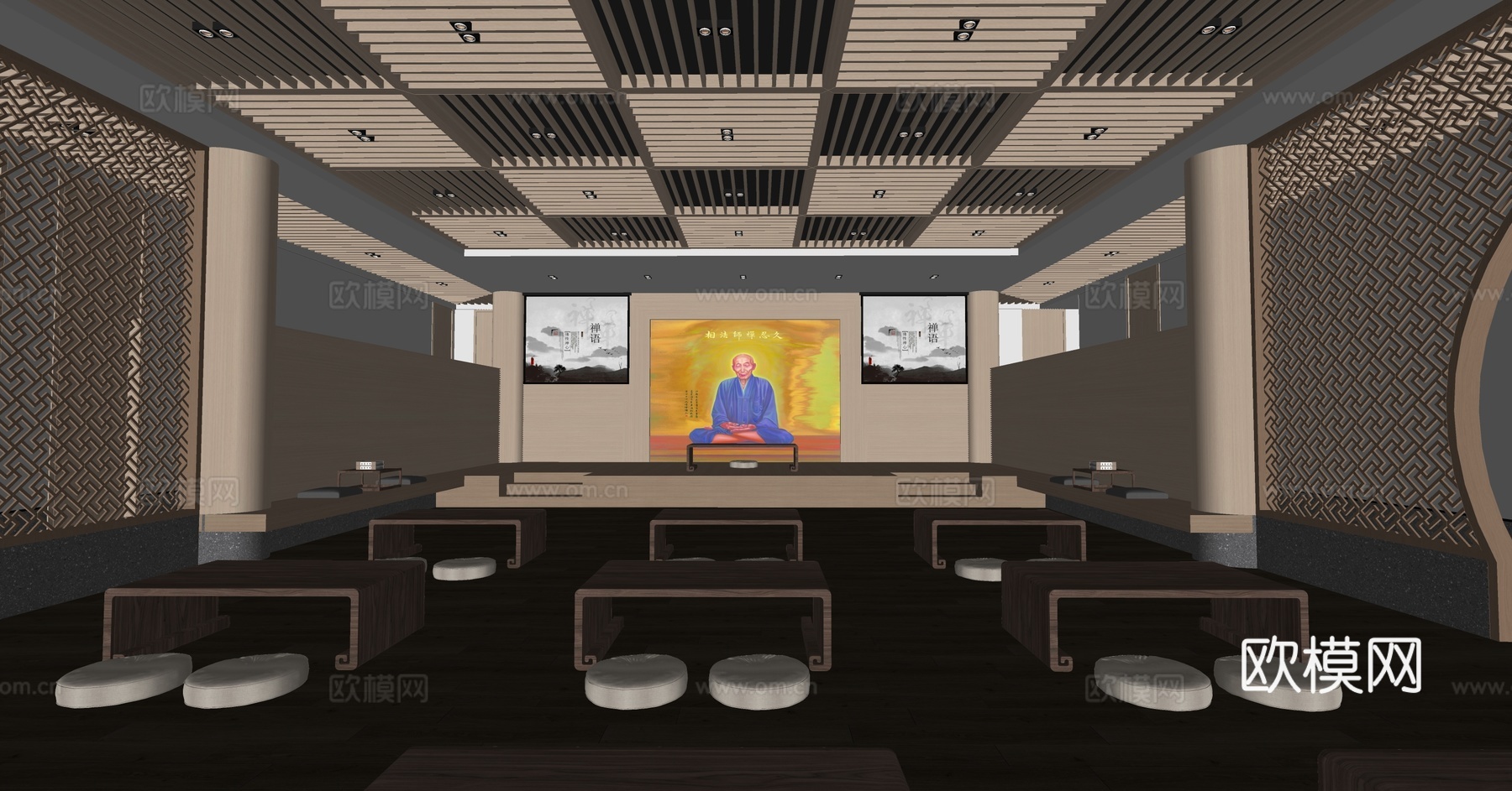 新中式佛堂 讲经堂su模型下载