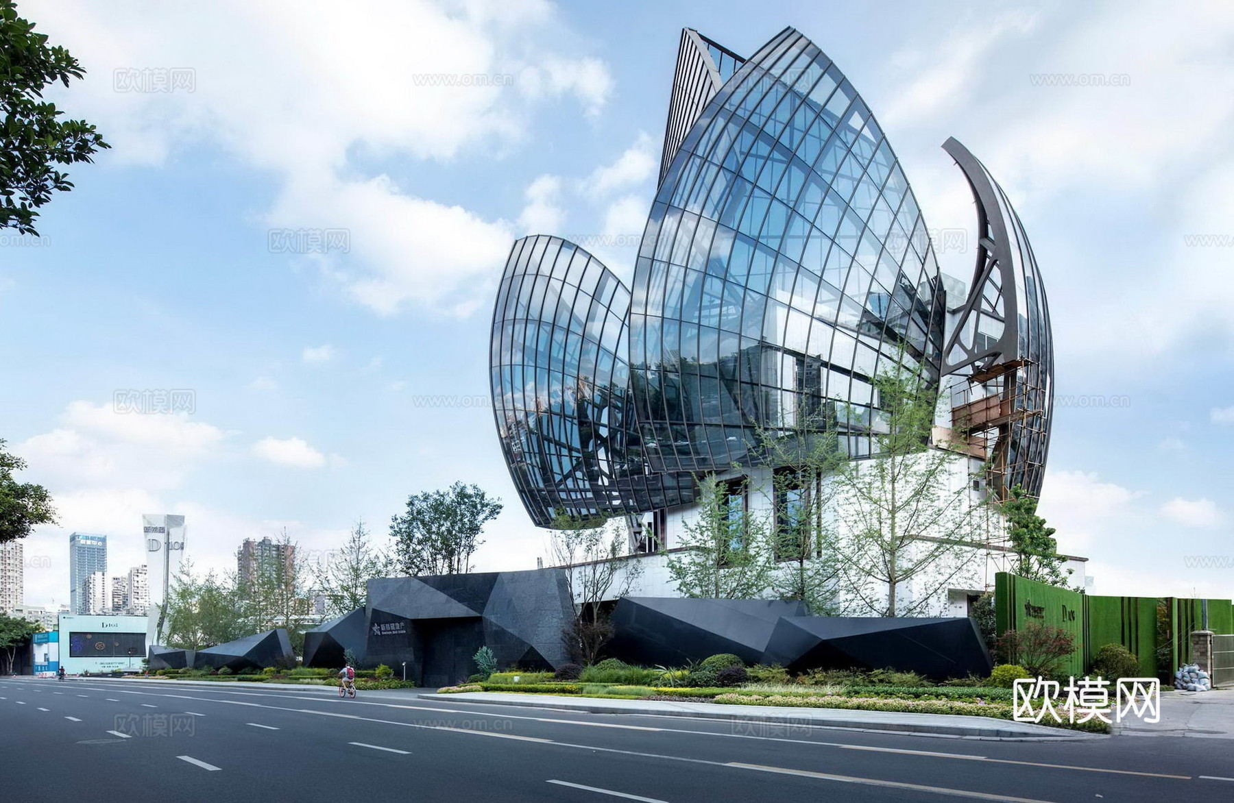 现代示范区售楼处景观su模型下载