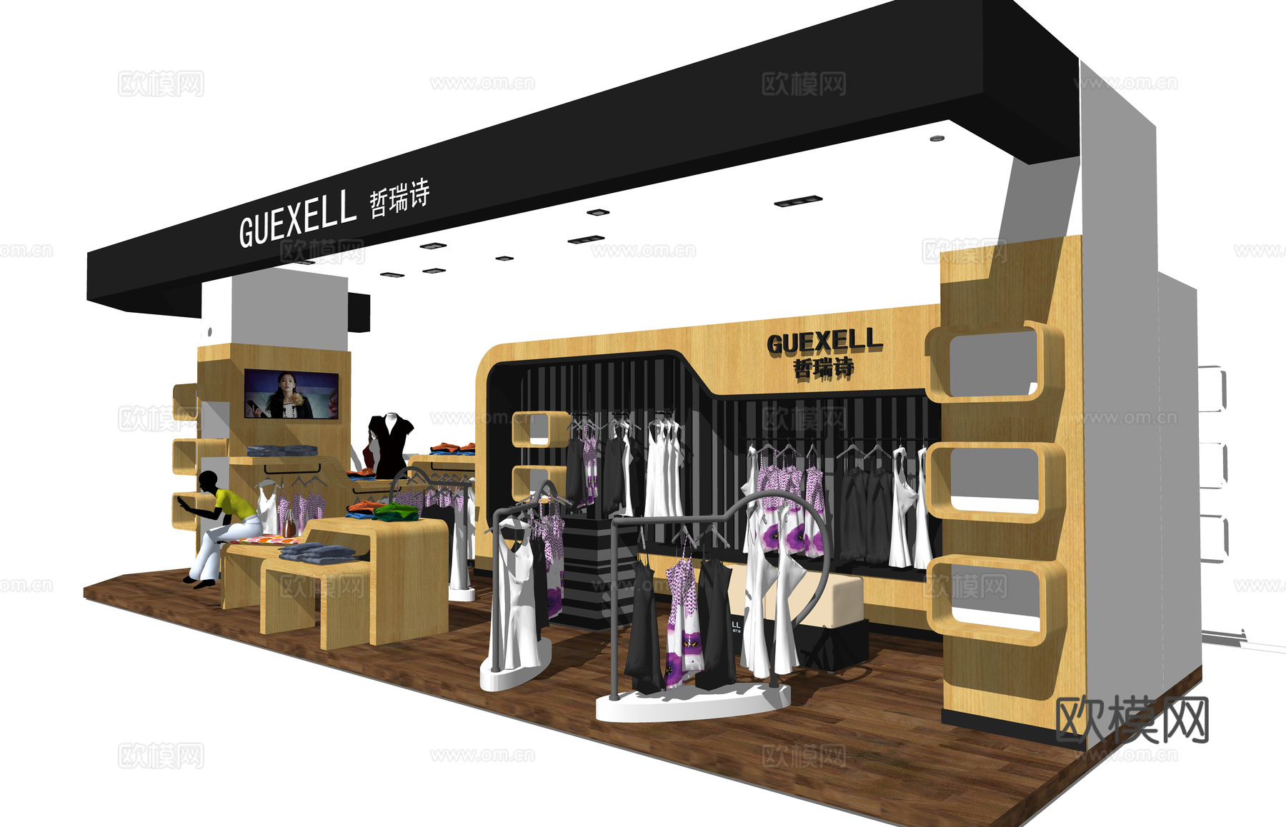 现代服装店展厅su模型下载