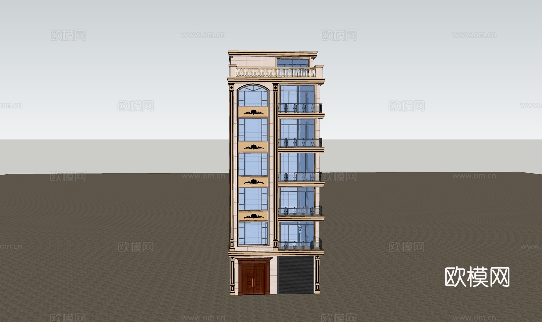 欧式独栋别墅建筑外观su模型下载