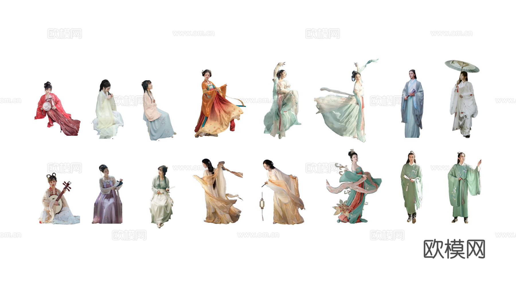 新中式古风人物美女su模型