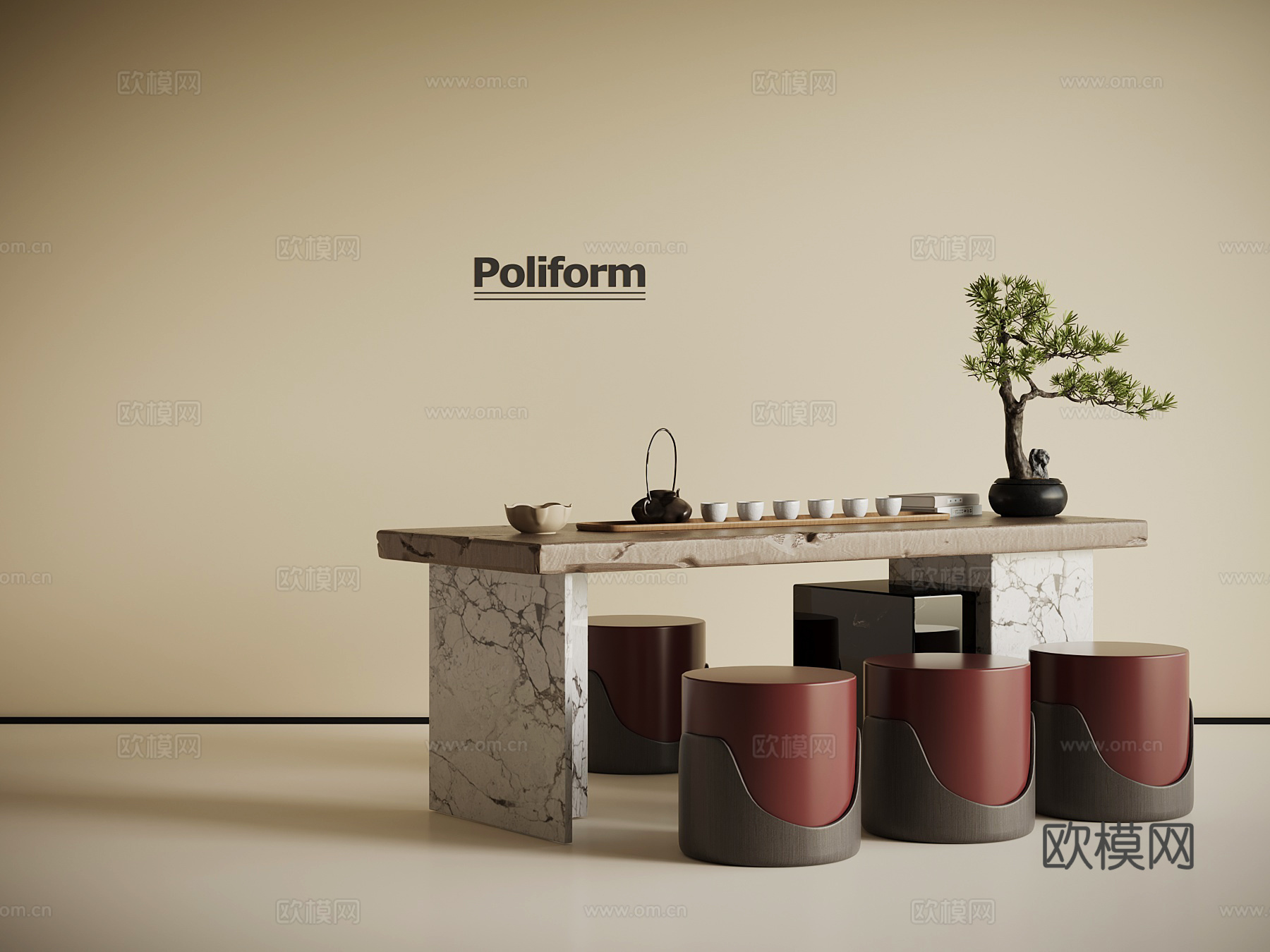 新中式茶台 茶桌椅3d模型