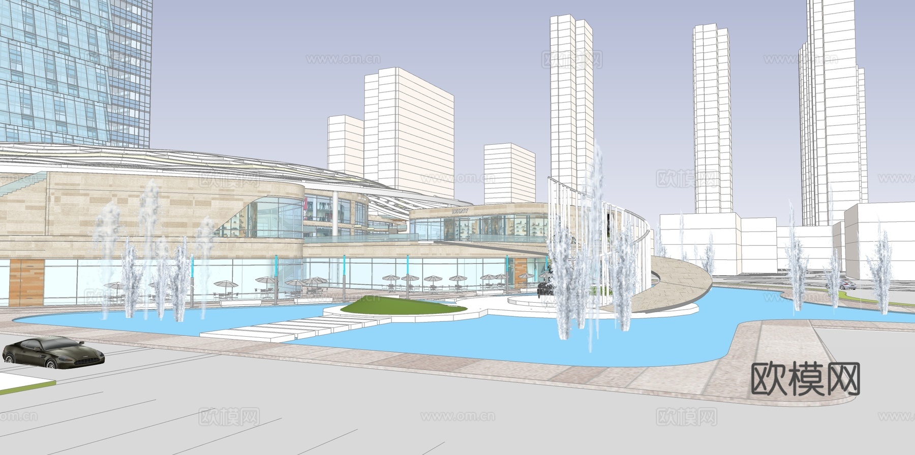现代商业街su模型下载下载（渲染图1）