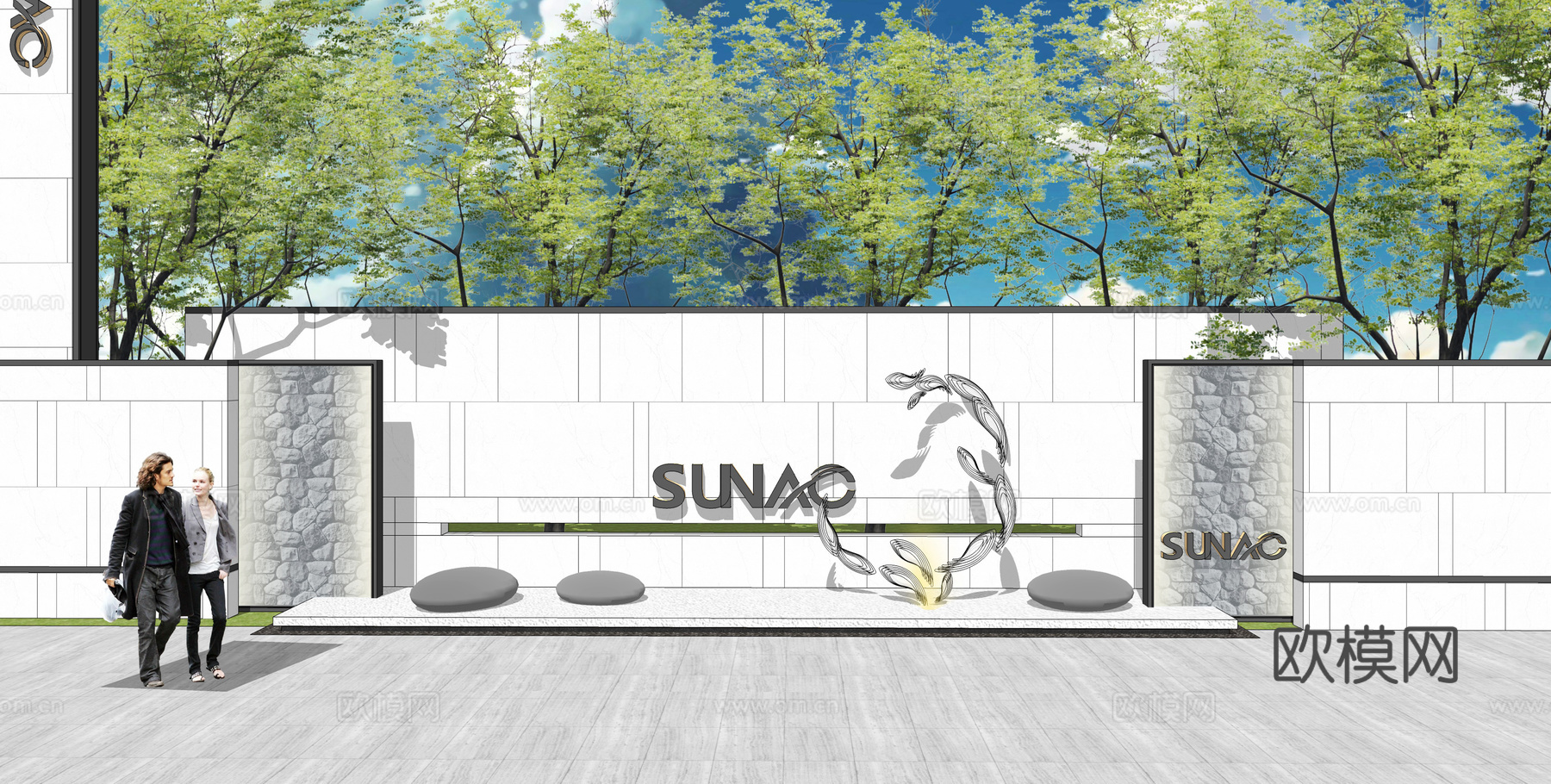 现代景观墙su模型下载