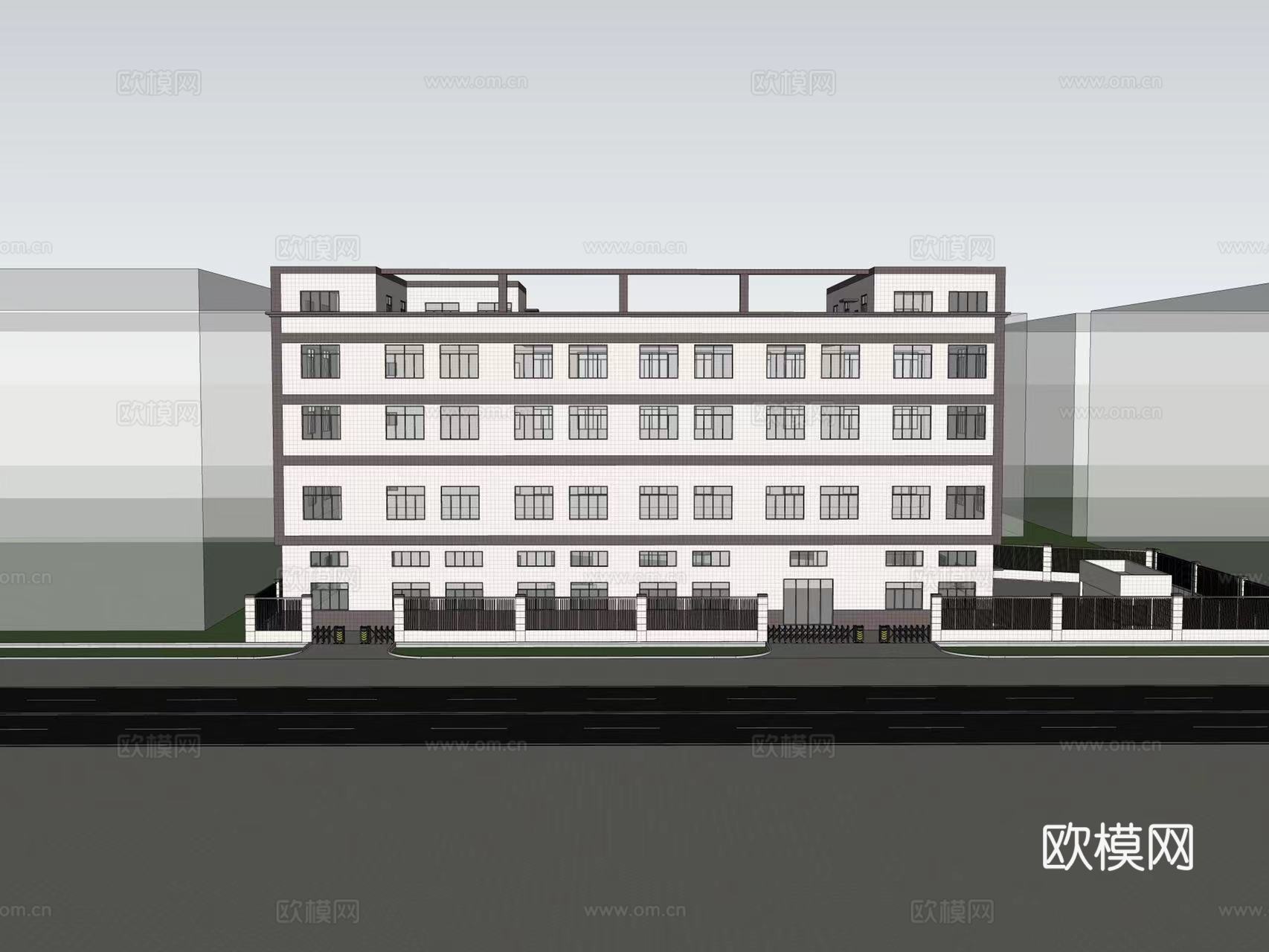 现代工厂厂房建筑外观su模型下载