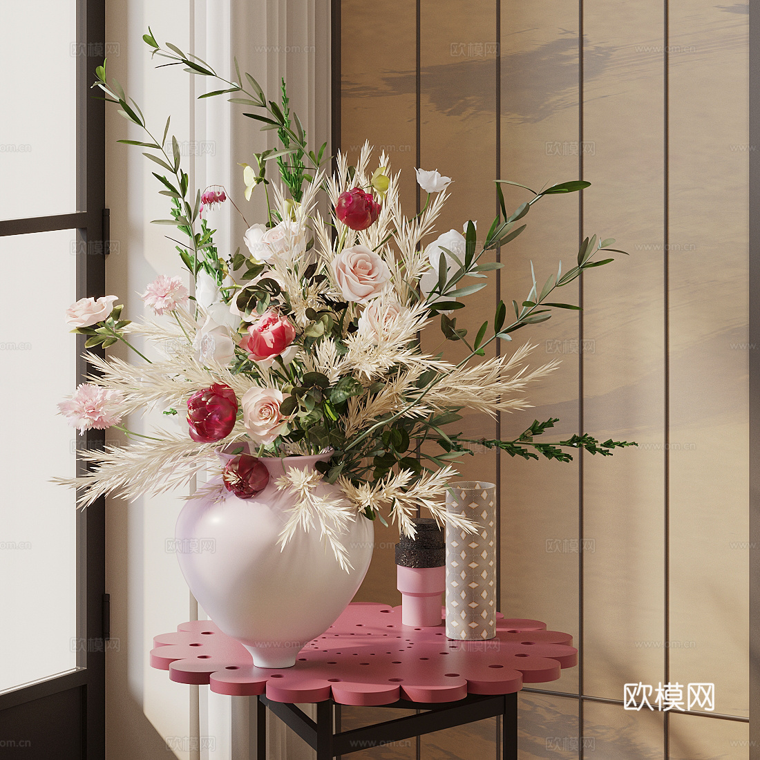 花 陶瓷花瓶 花艺鲜花 假花永生花 客厅花瓶摆件 售楼部花艺su模型