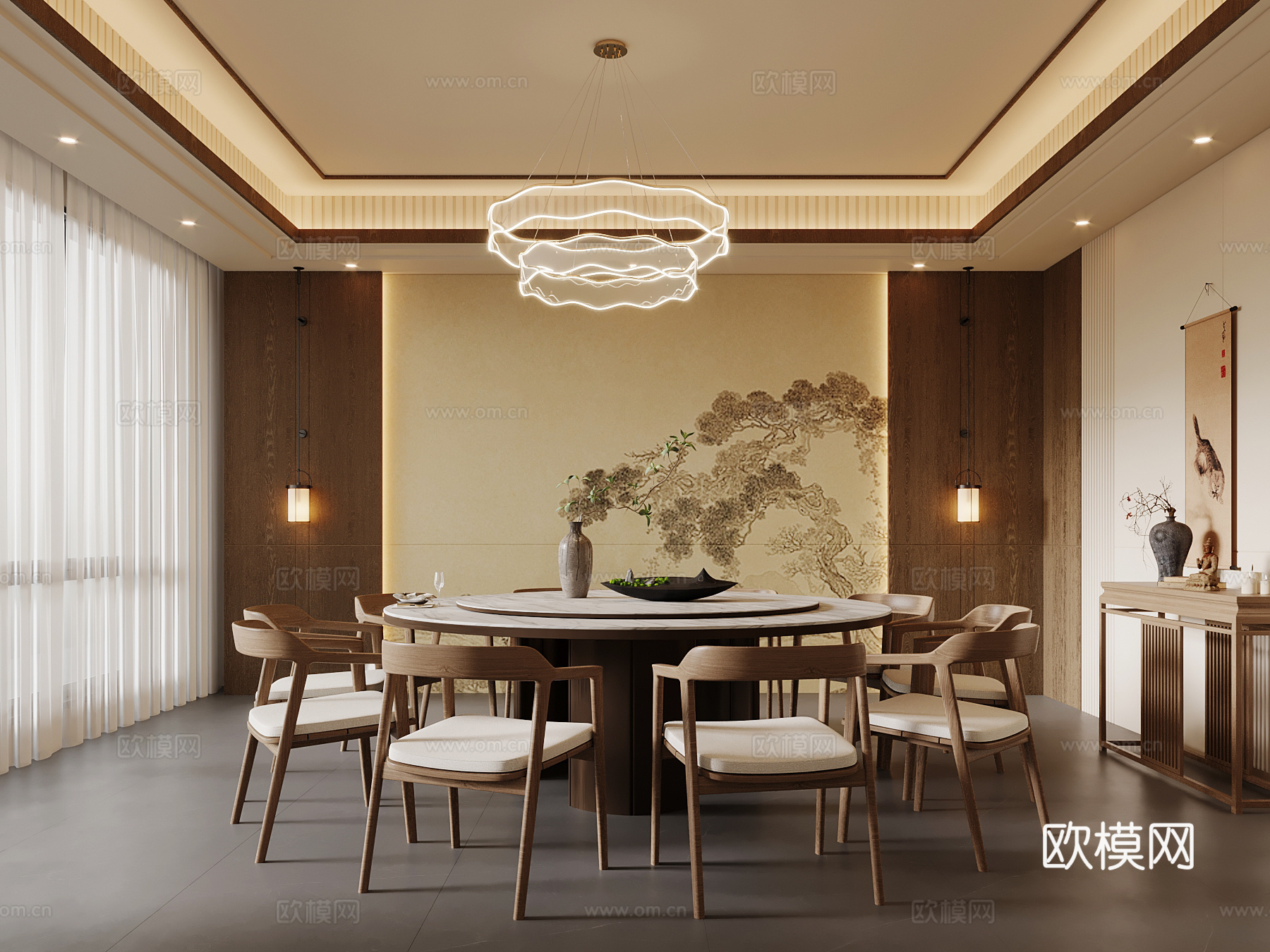新中式包厢 包间 餐桌椅3d模型