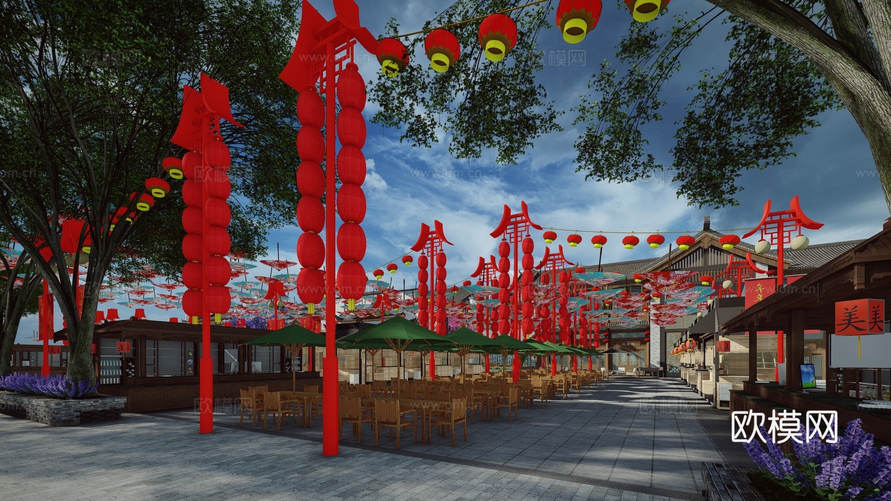 中式传统商业街su模型下载