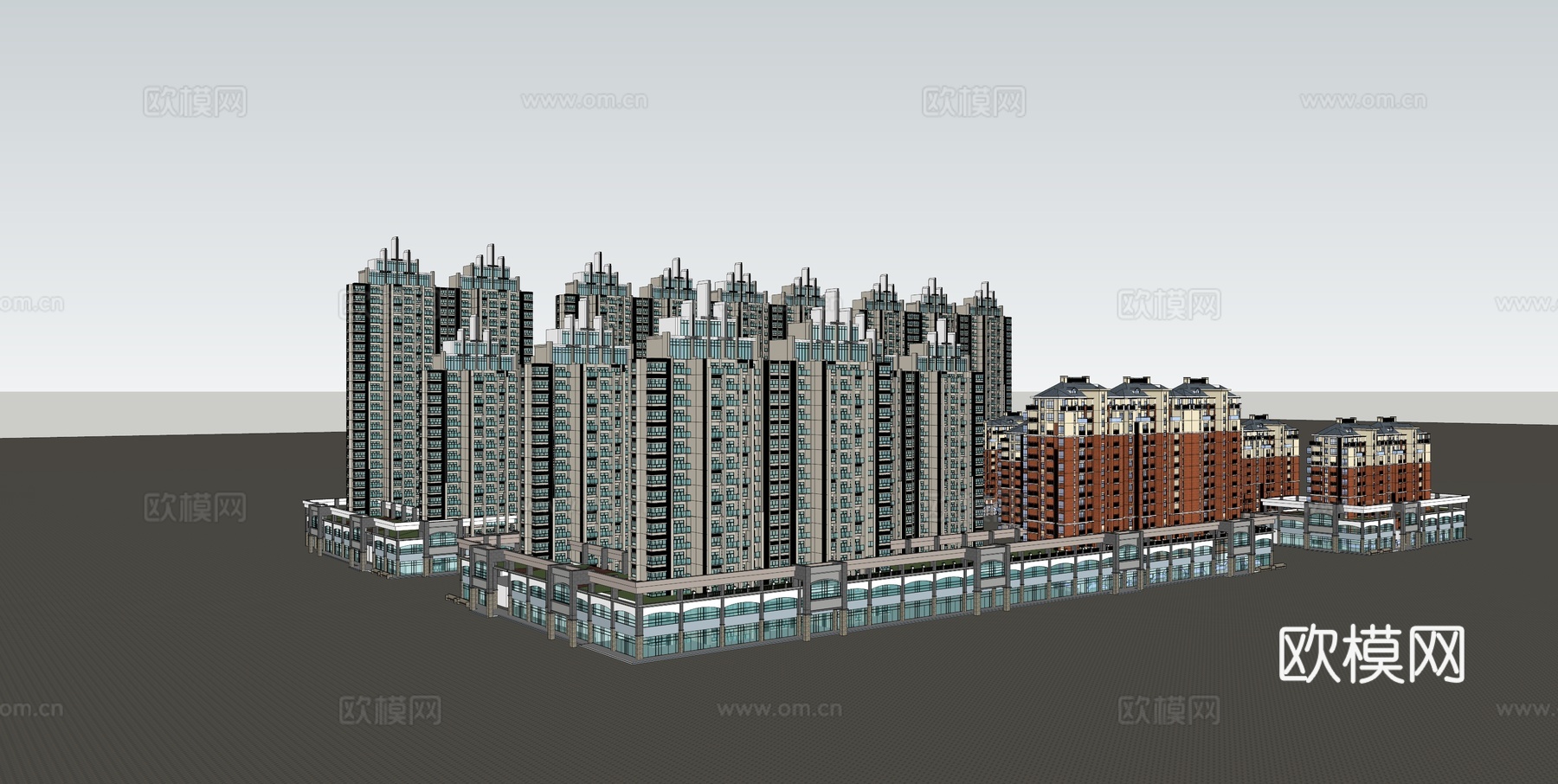 现代住宅楼建筑外观su模型下载
