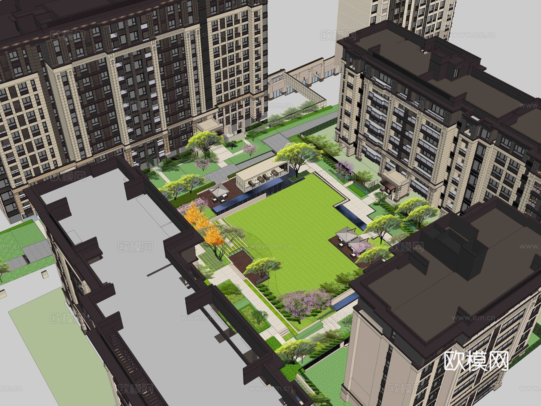新中式居住区su模型下载