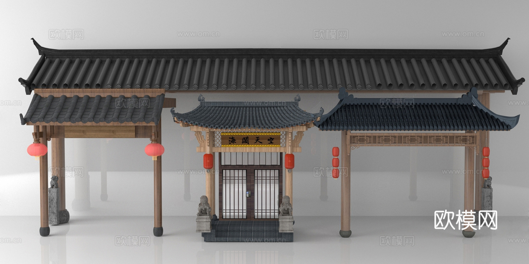 中式古建屋檐建筑构件su模型下载