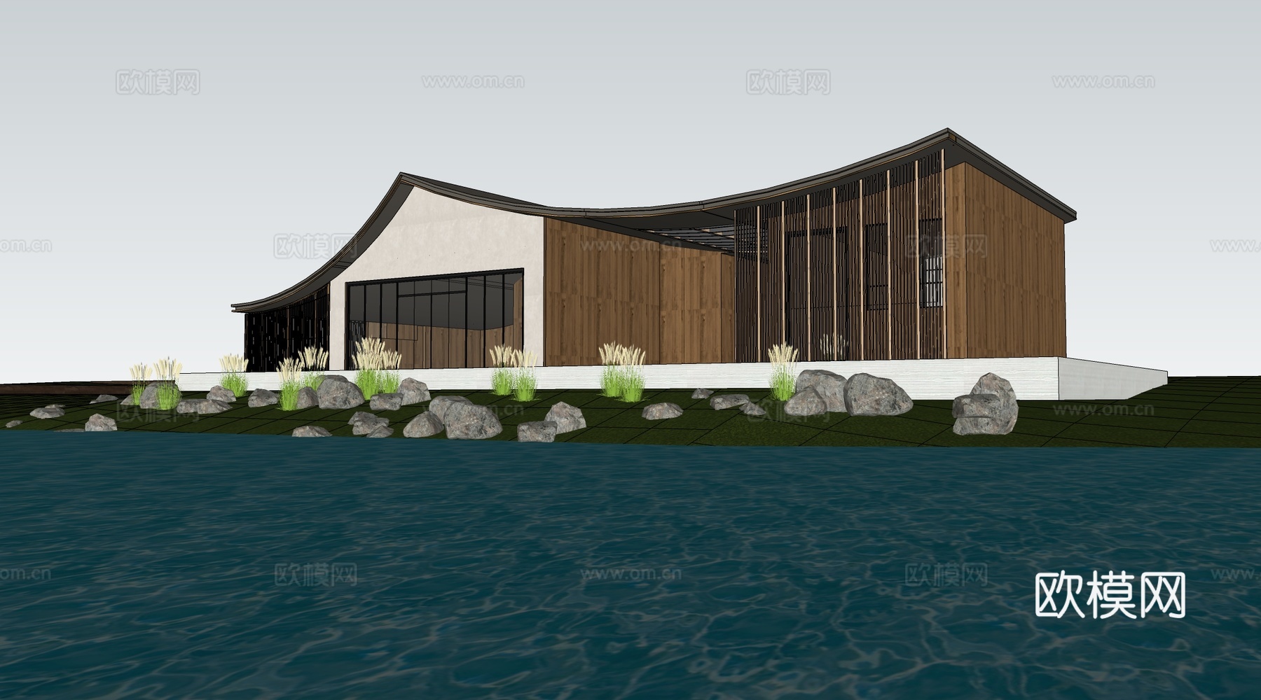 现代小公建 商店建筑 咖啡厅建筑 驿站建筑su模型