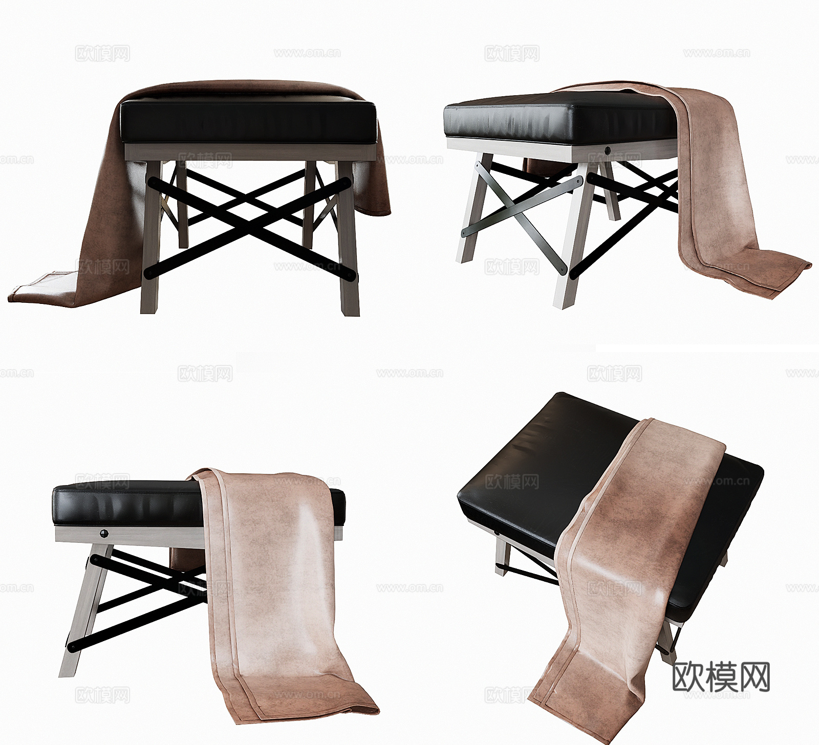 现代皮革脚榻su模型下载