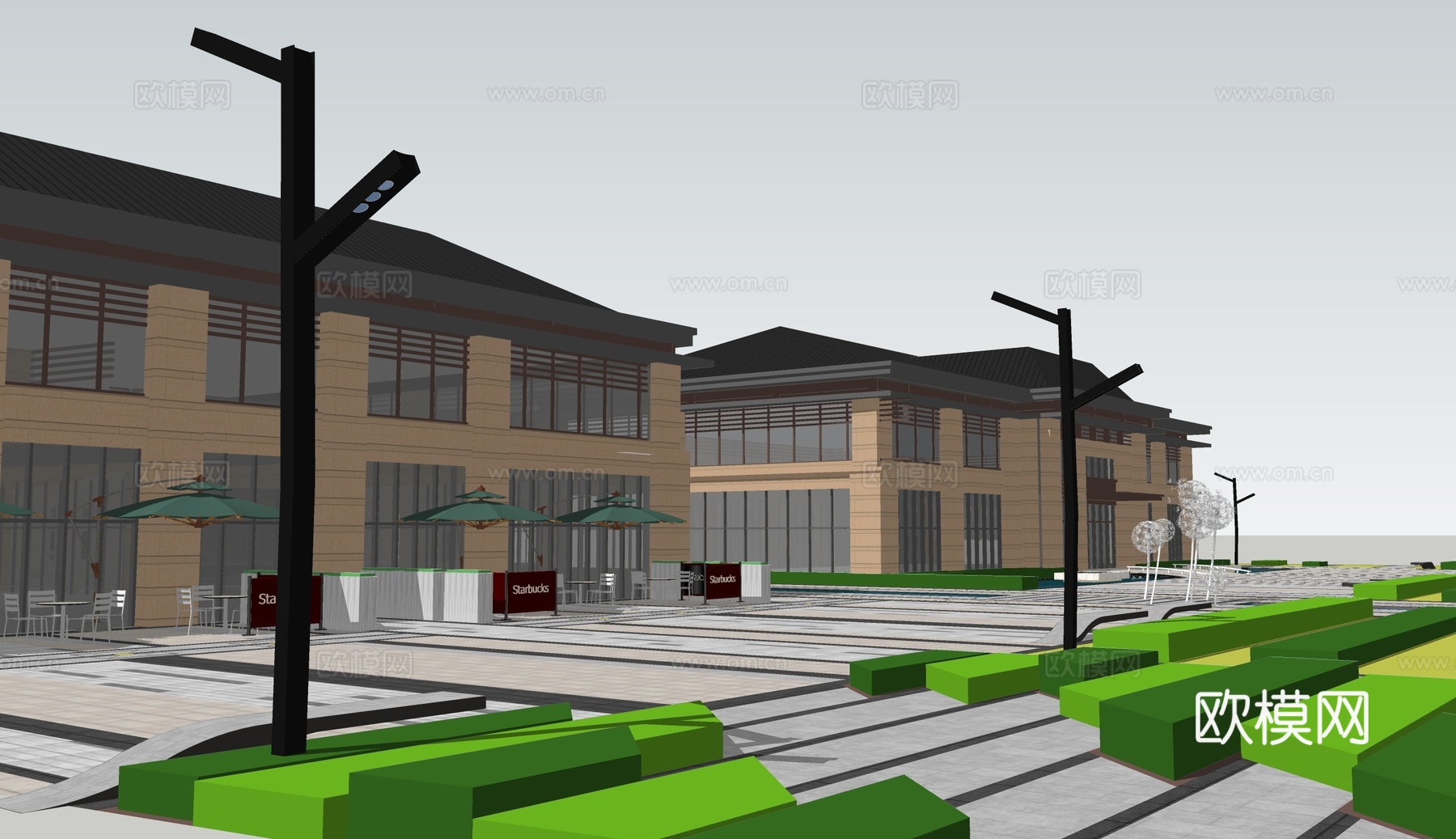 现代商业街su模型下载下载（渲染图2）