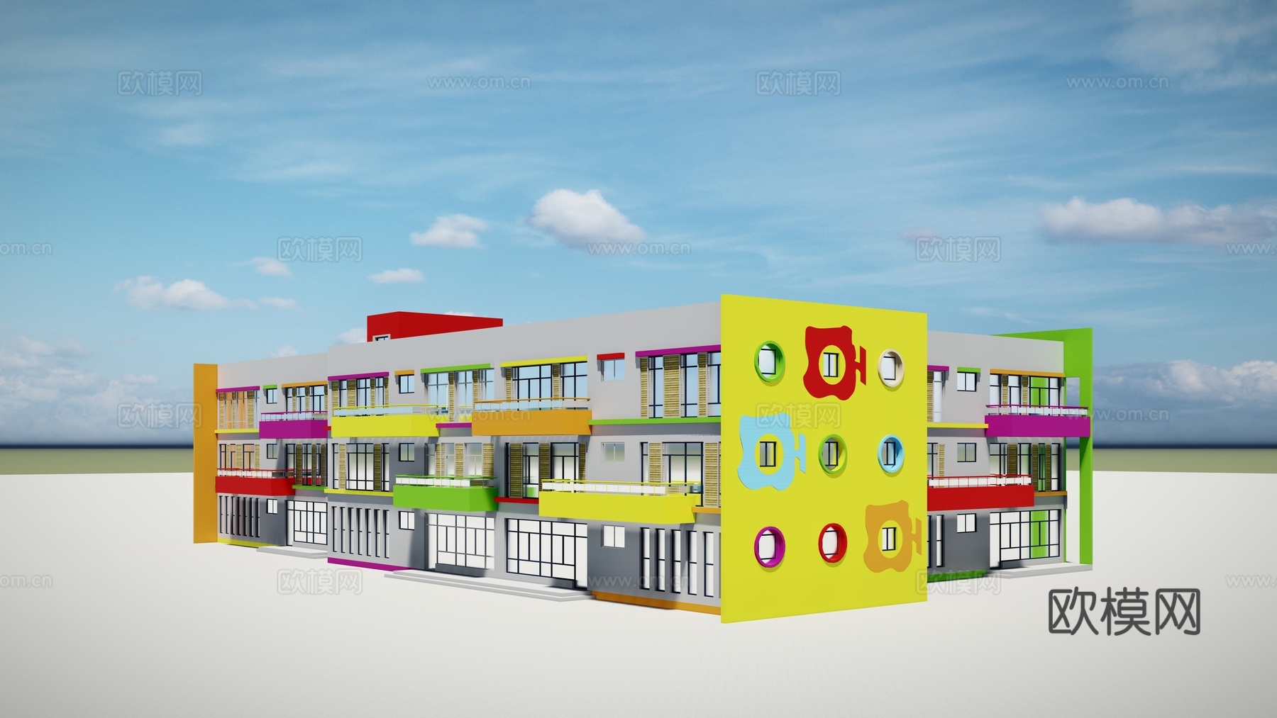 现代幼儿园建筑外观su模型下载