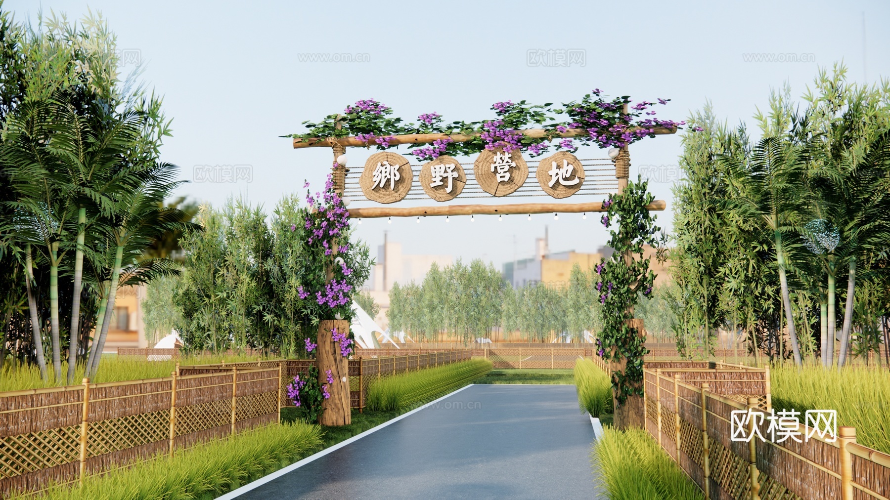 现代营地入口大门 农场大门su模型下载