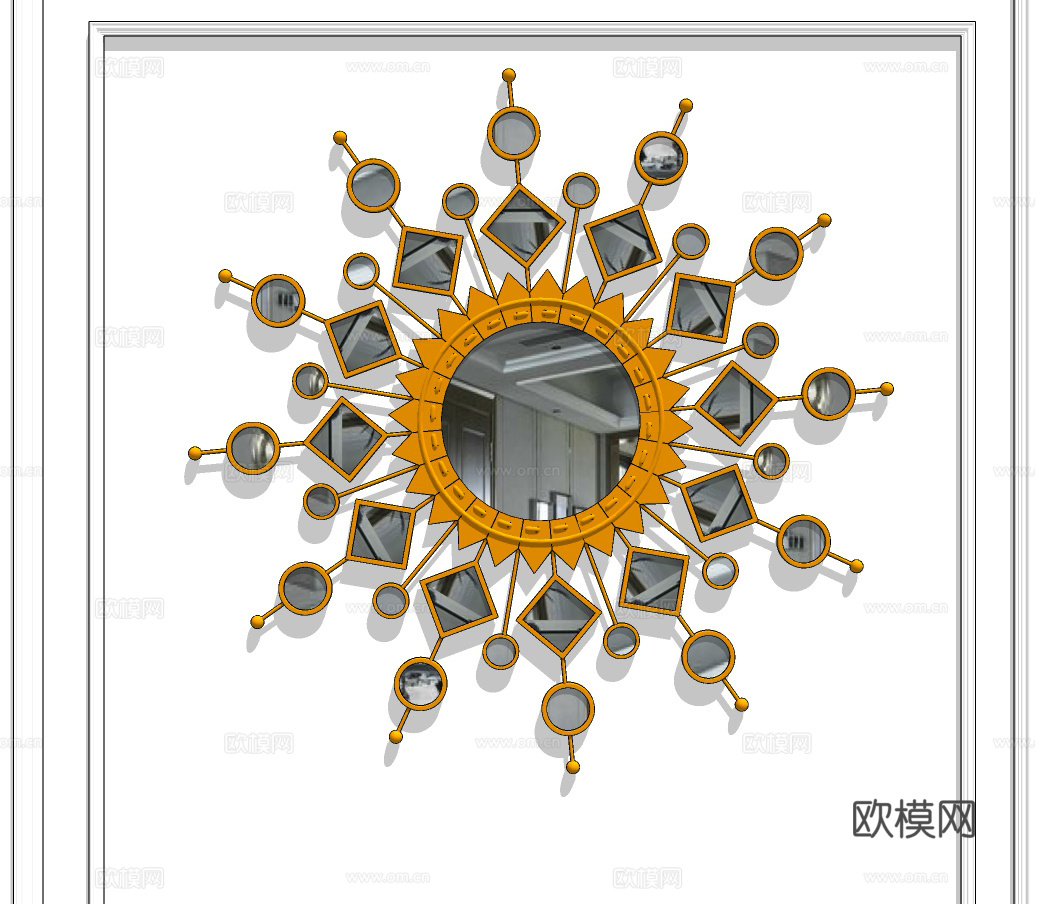 现代太阳装饰镜镜子su模型下载