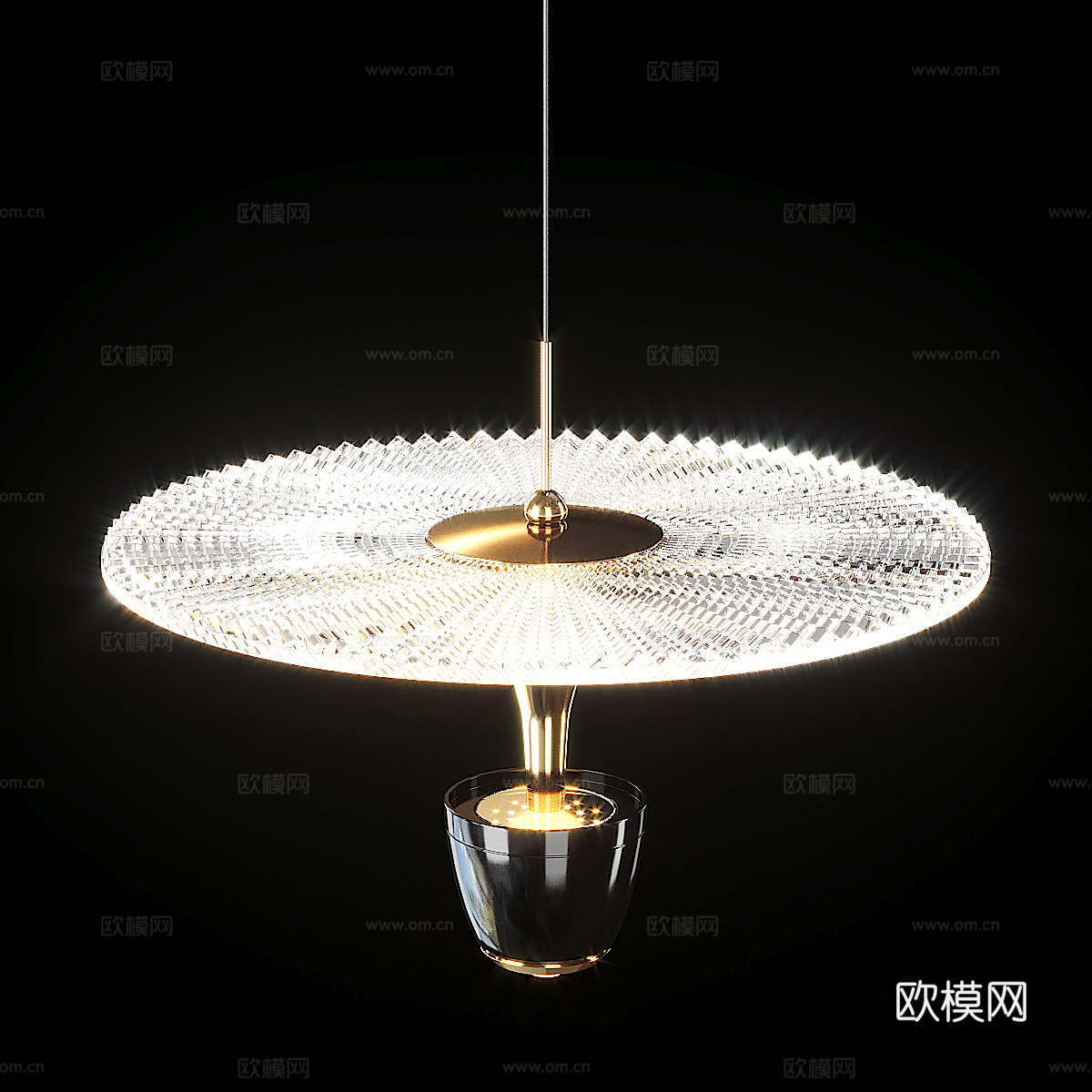 现代轻奢金属玻璃圆盘装饰吊灯3d模型