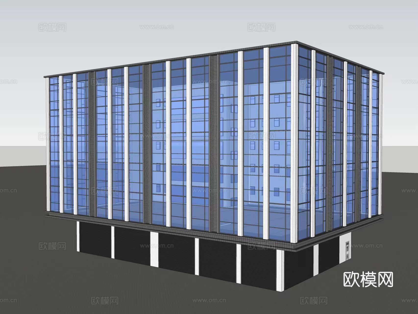 现代多层办公楼建筑外观su模型下载