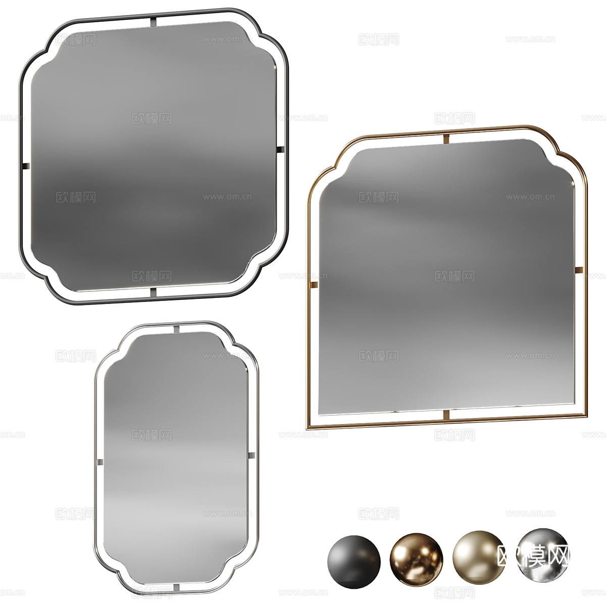 新中式轻奢装饰镜子3d模型