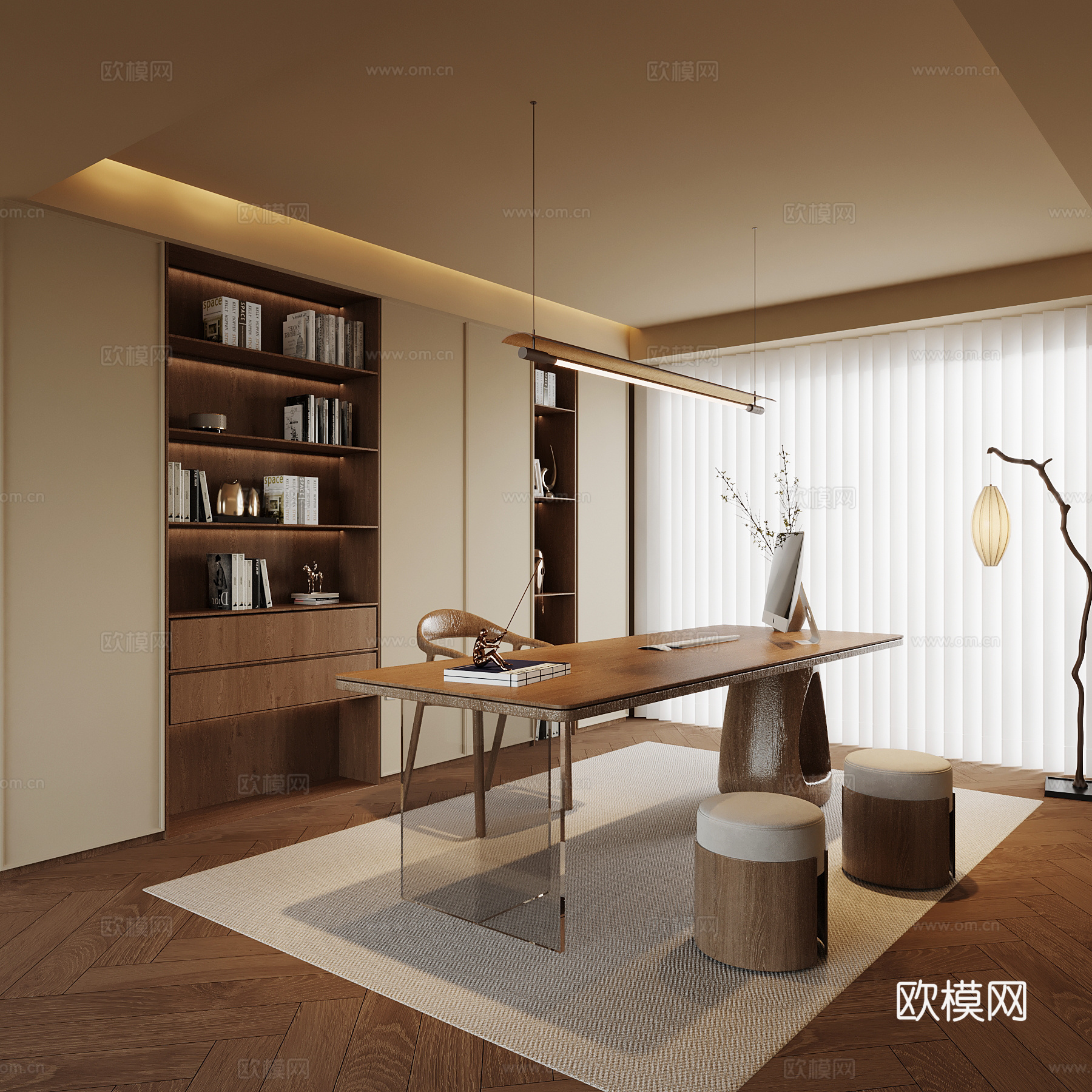 新中式书房 书桌椅3d模型