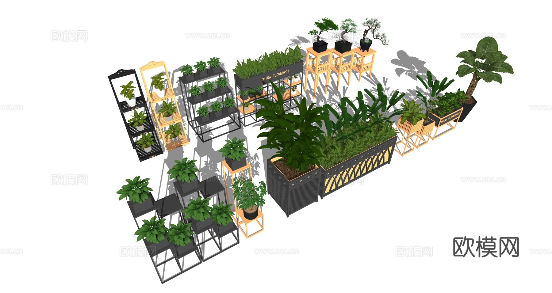 现代花架绿植盆栽su模型下载