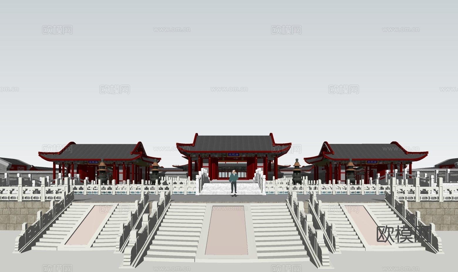 中式寺院规划su模型下载