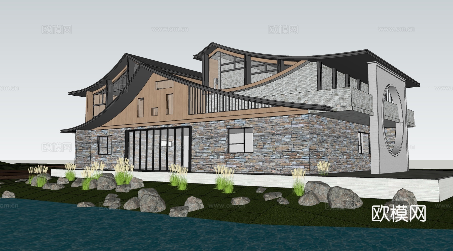 现代小公建 商店建筑 咖啡厅建筑 驿站建筑su模型