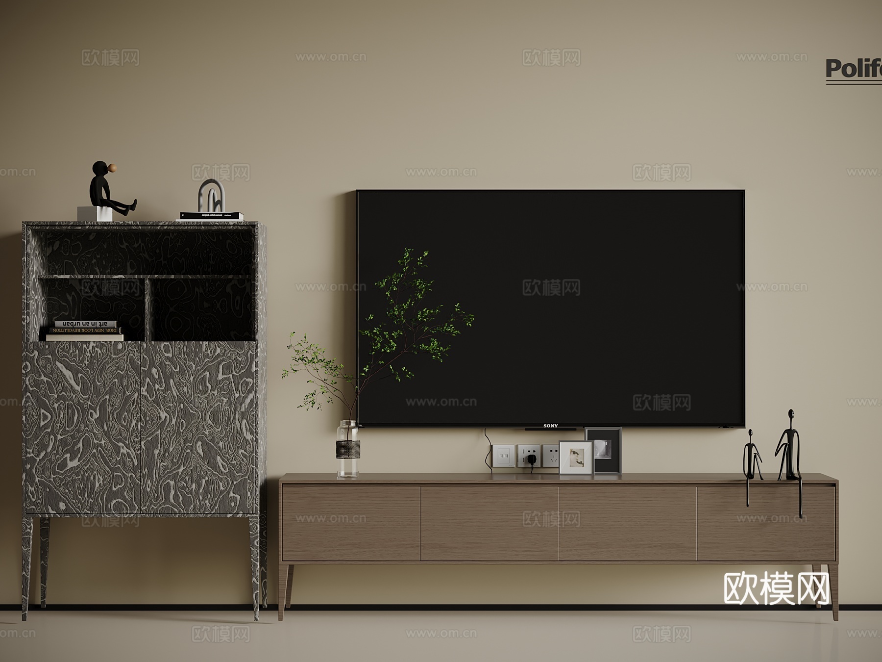 现代意式电视柜 边柜3d模型