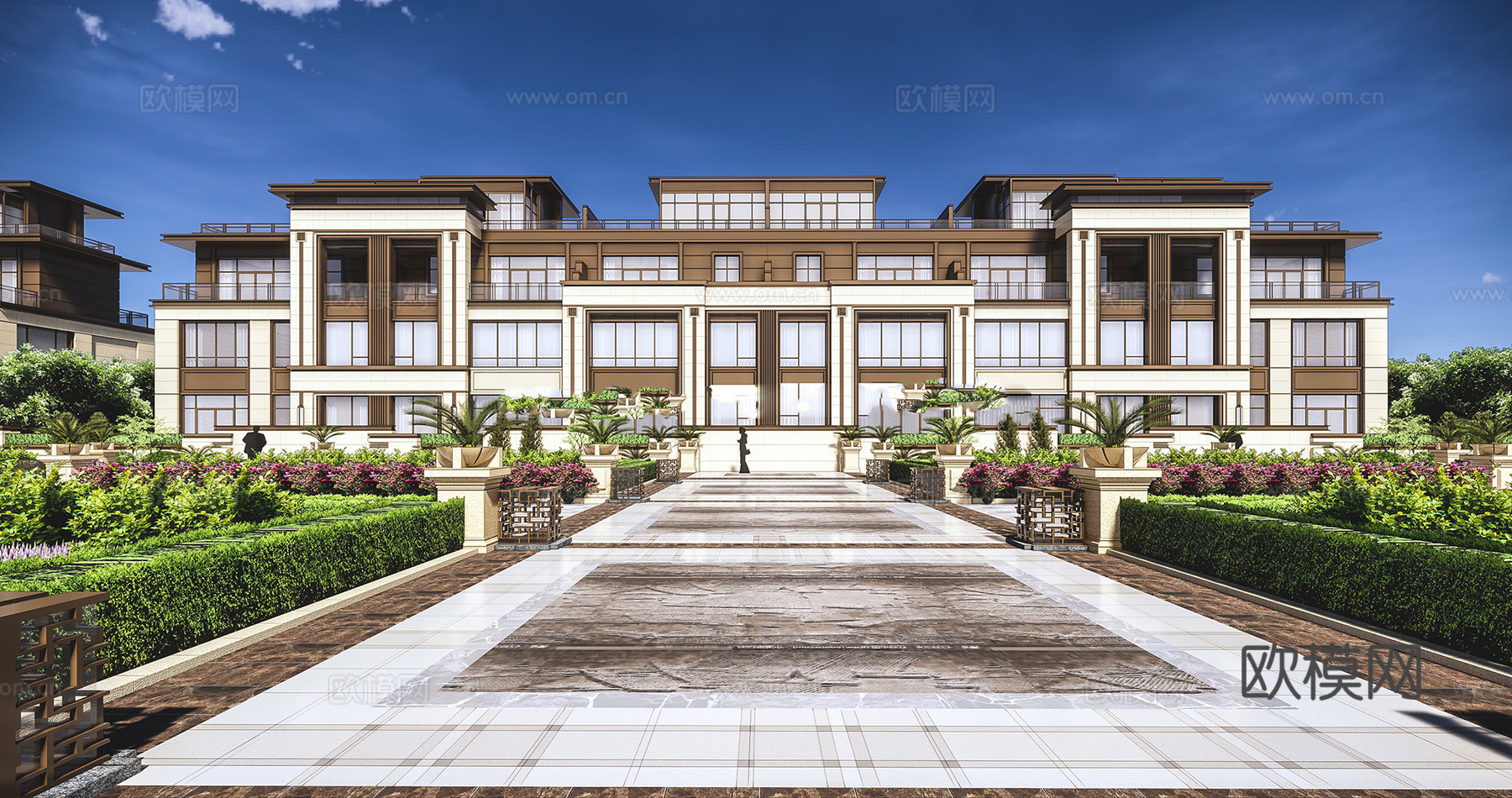 新中式联排别墅su模型下载