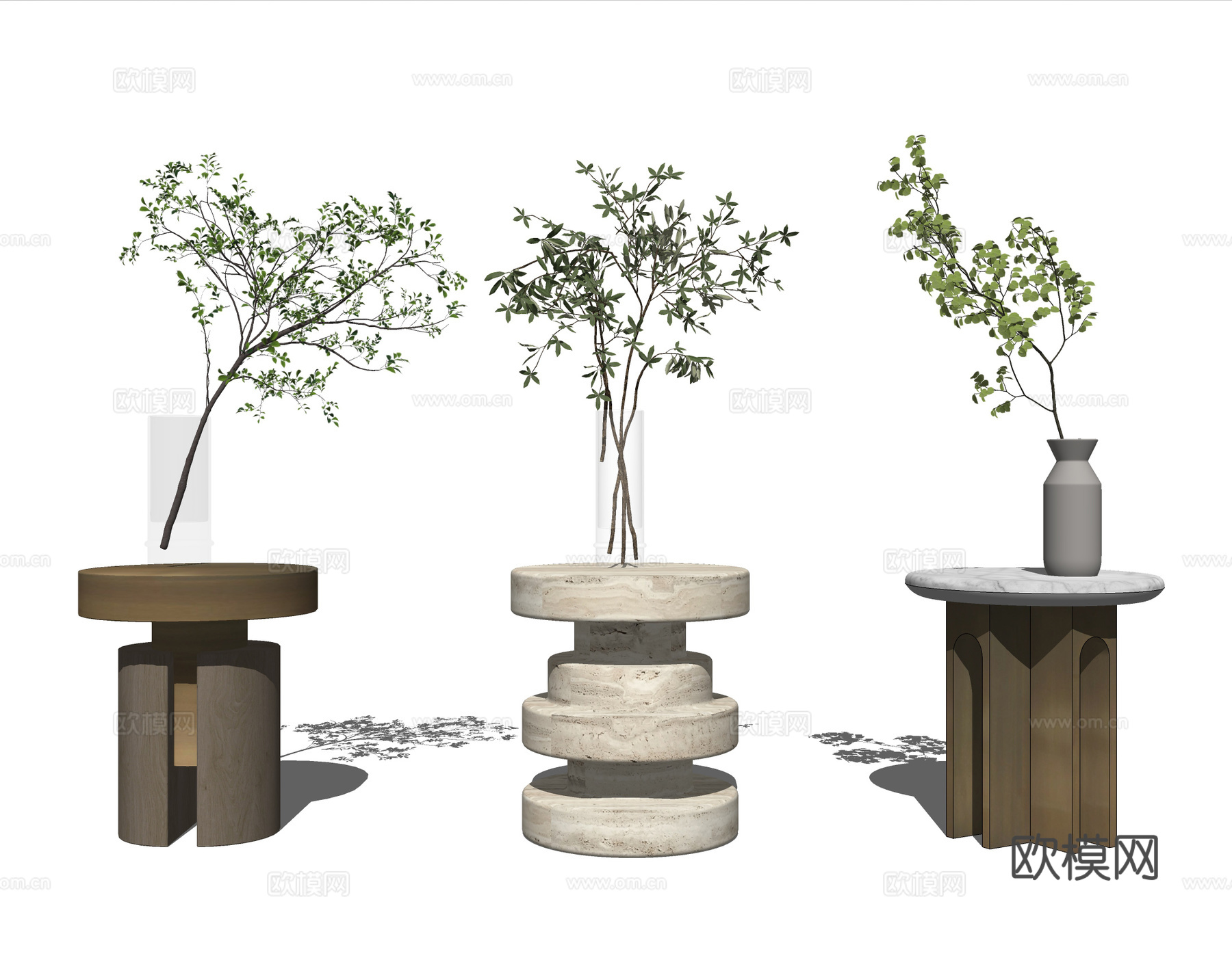 现代绿植花瓶su模型下载