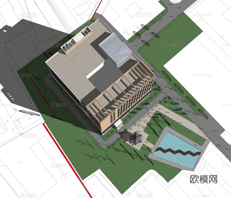 现代医院建筑外观su模型下载