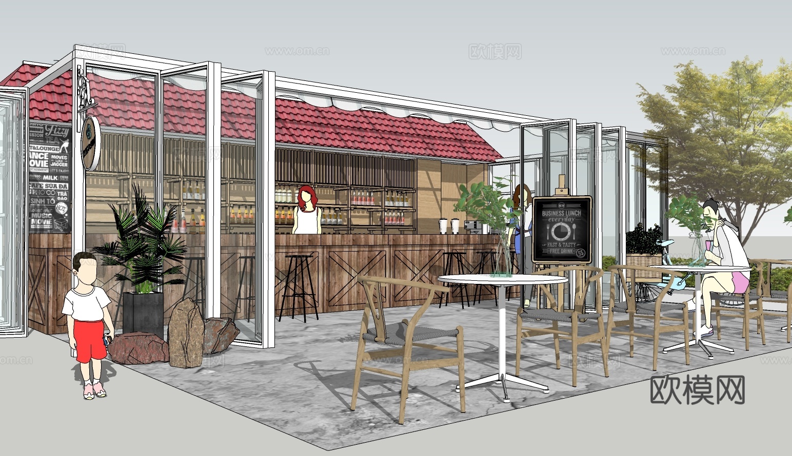 现代奶茶店su模型下载