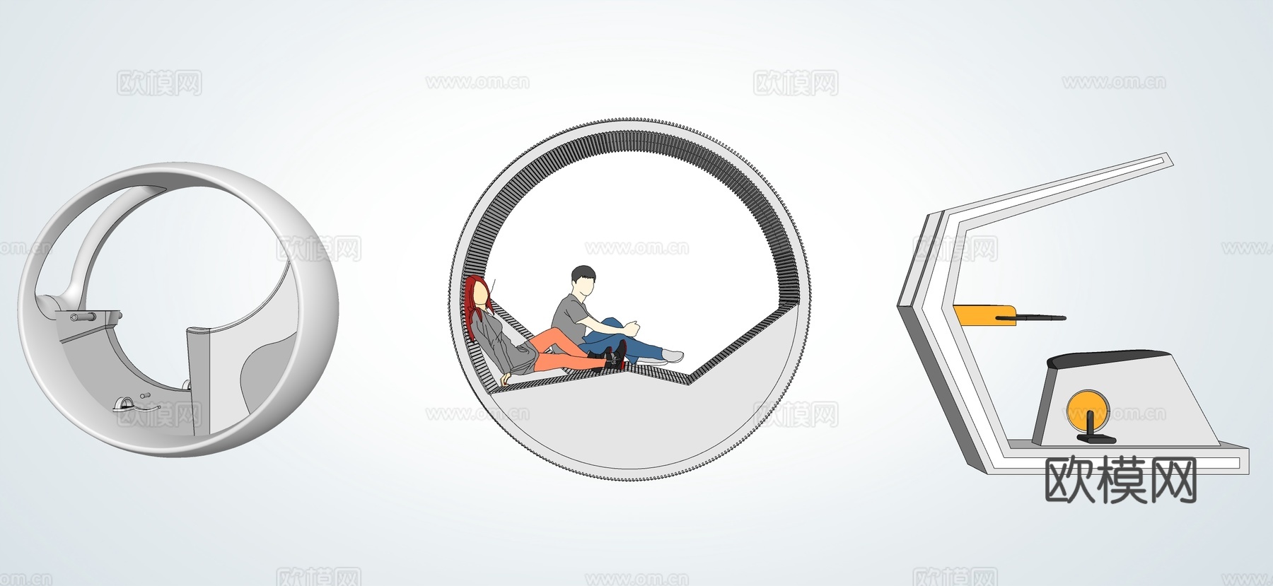 现代踩水娱乐设施 互动自行车 戏水滚轮 玩水装置su模型下载