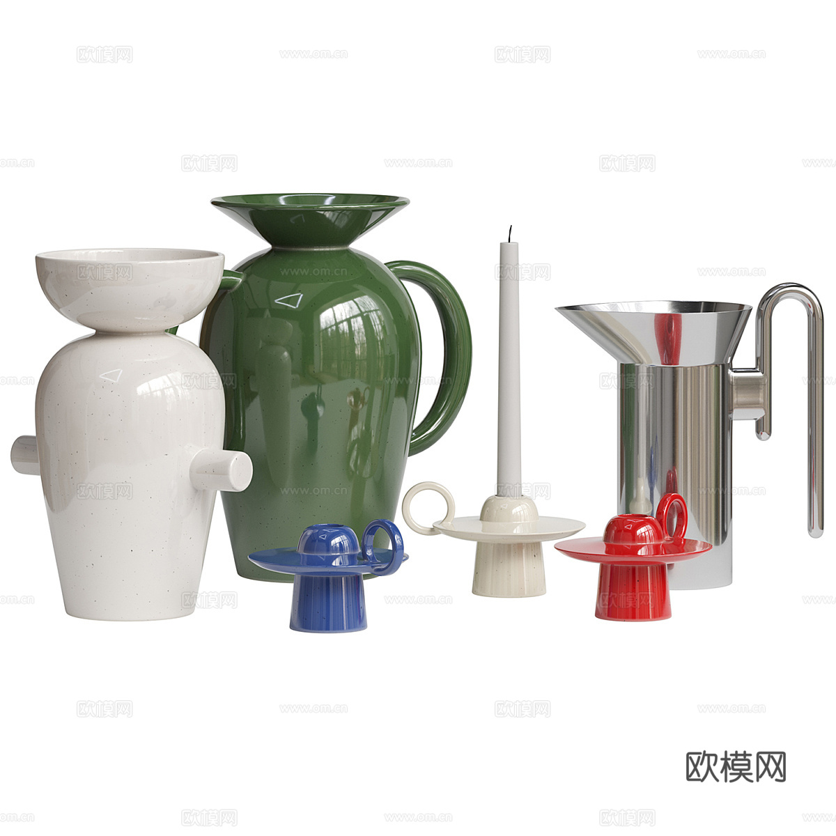 现代陶瓷花瓶 水壶 烛台3d模型