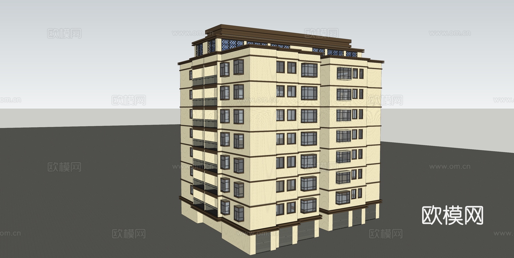 现代住宅楼建筑外观su模型下载