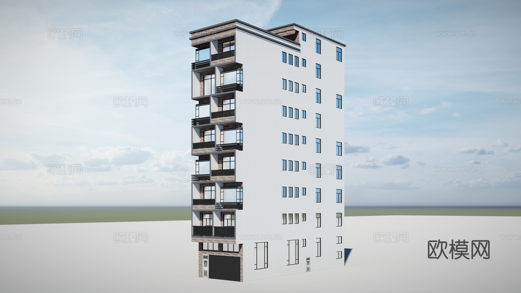 现代住宅楼建筑外观su模型下载