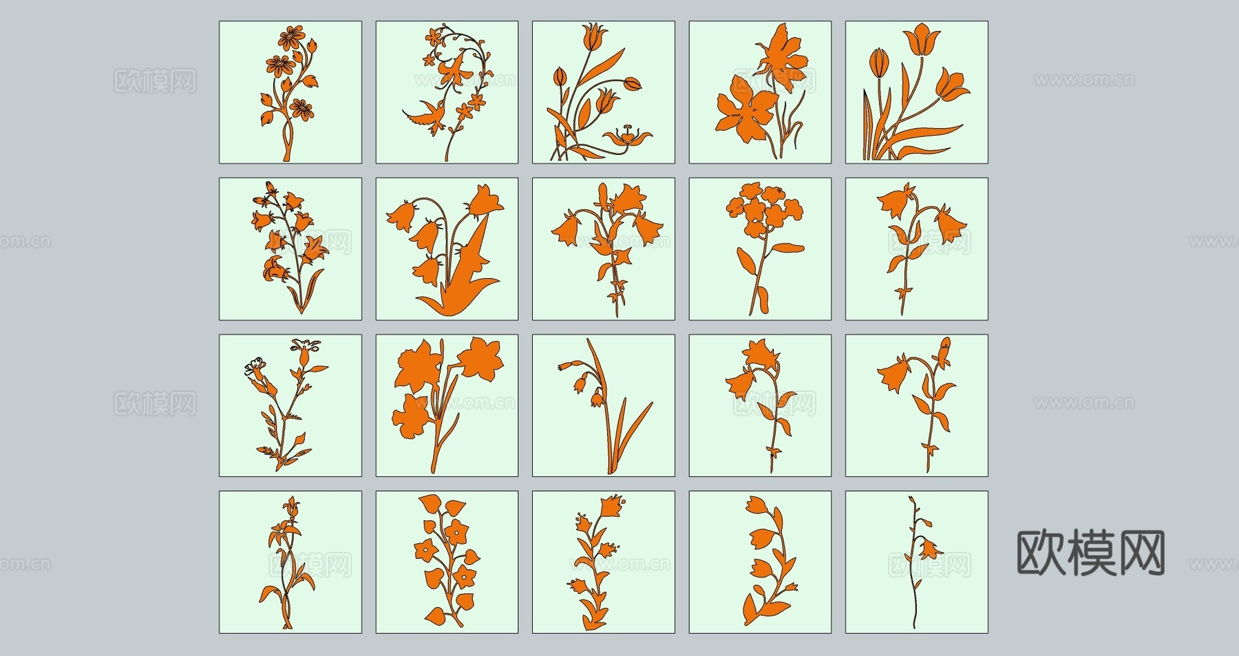 现代植物花卉花草风铃百合剪影图标