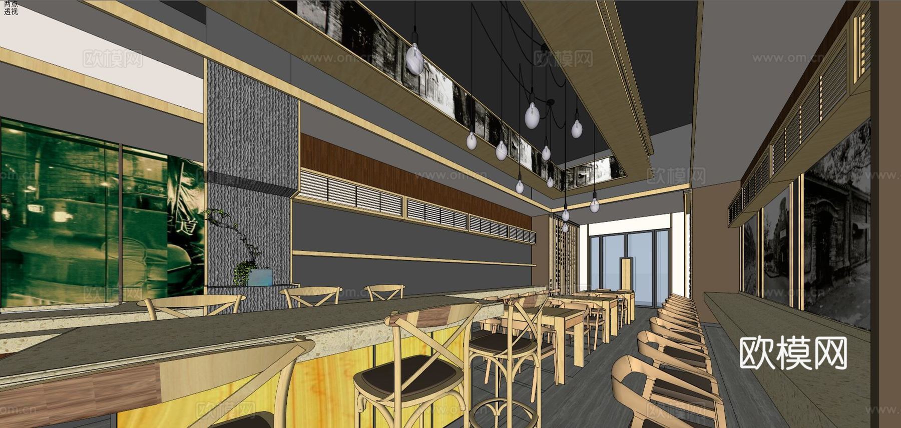 新中式快餐店su模型下载