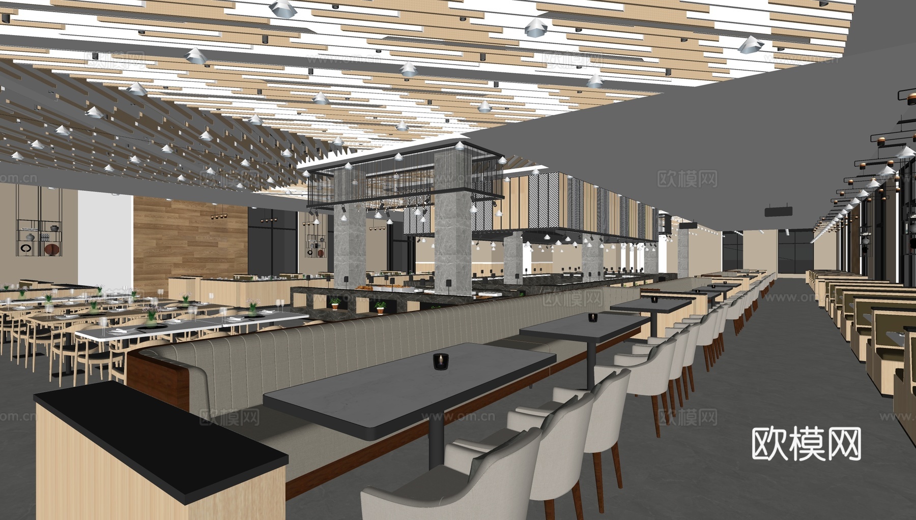 现代西餐厅su模型下载下载（渲染图1）
