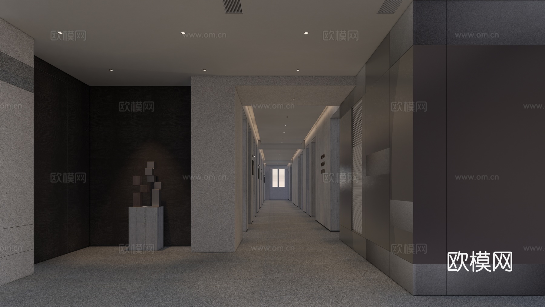 现代电梯 过道 文化屏展示su模型下载下载（渲染图1）