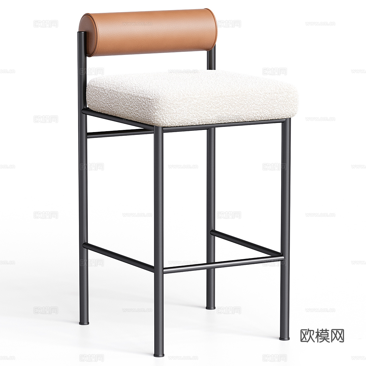 现代意式不锈钢布艺皮革吧台椅3d模型