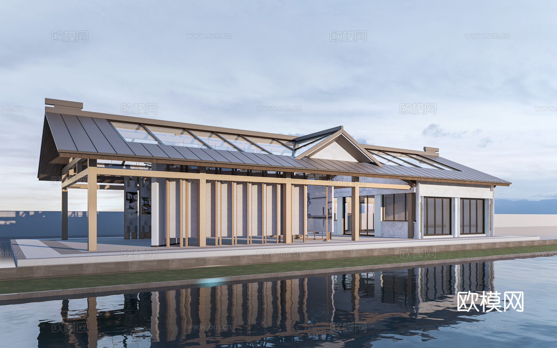 新中式展览建筑su模型下载