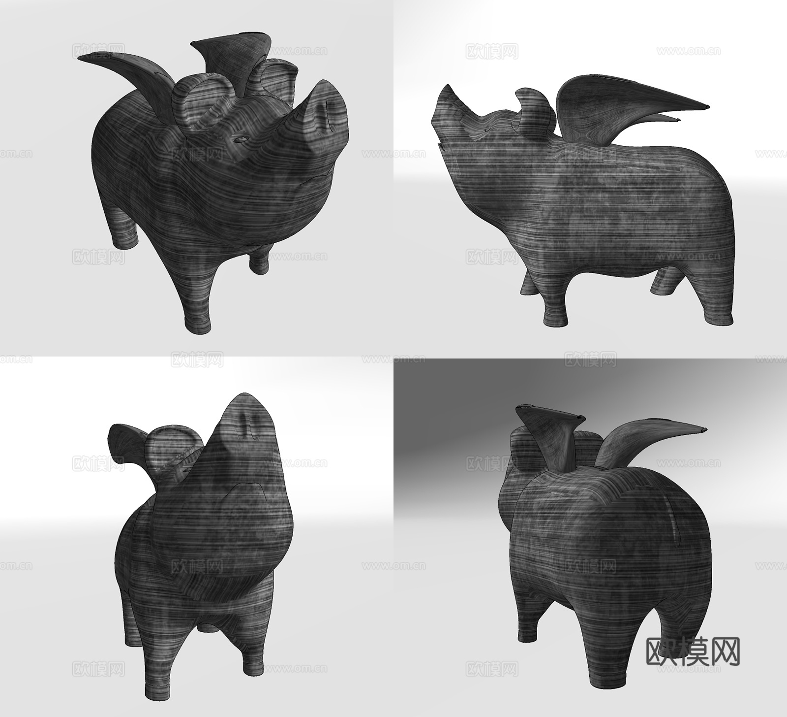 现代猪雕塑摆件su模型下载
