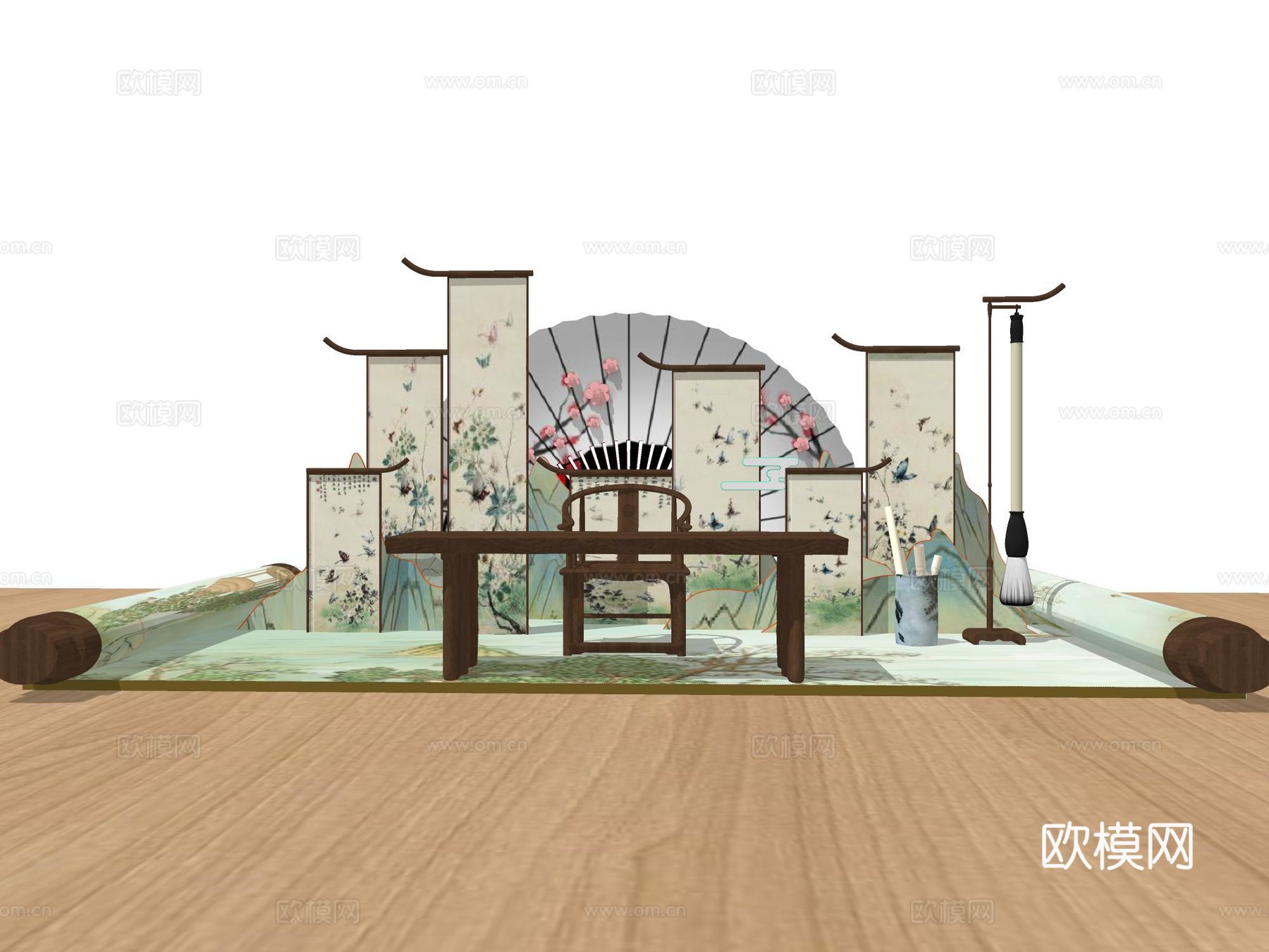 中式古风美陈 节日雕塑su模型下载