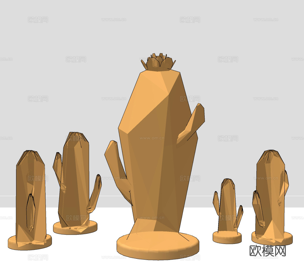 现代仙人掌装饰摆件su模型下载