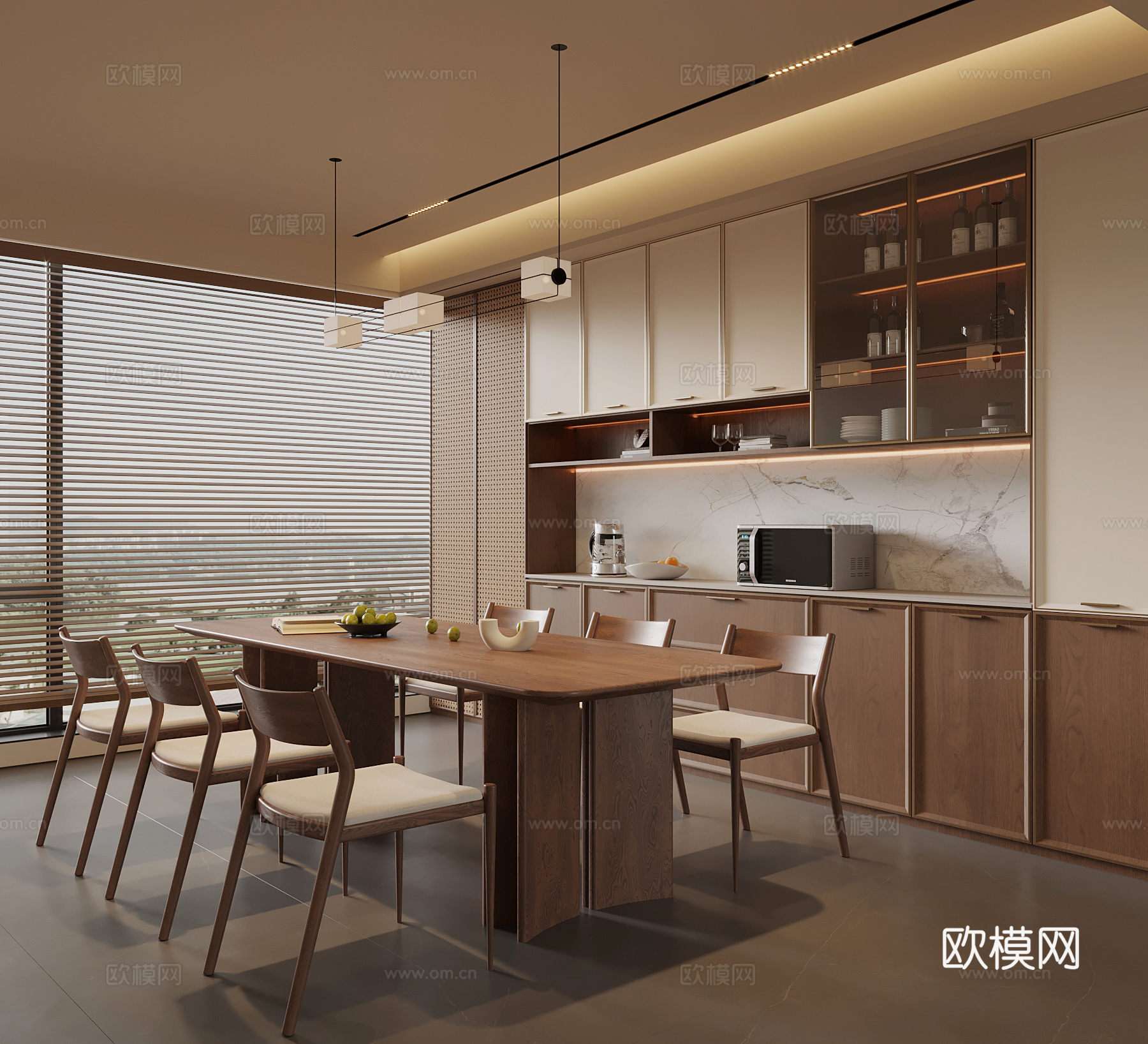 新中式餐厅 宋氏餐厅 酒柜 餐桌椅3d模型