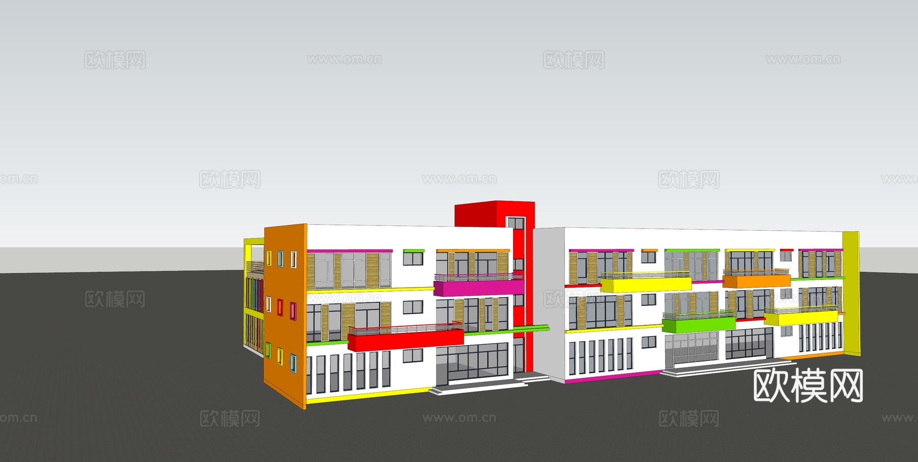 现代幼儿园建筑外观su模型下载
