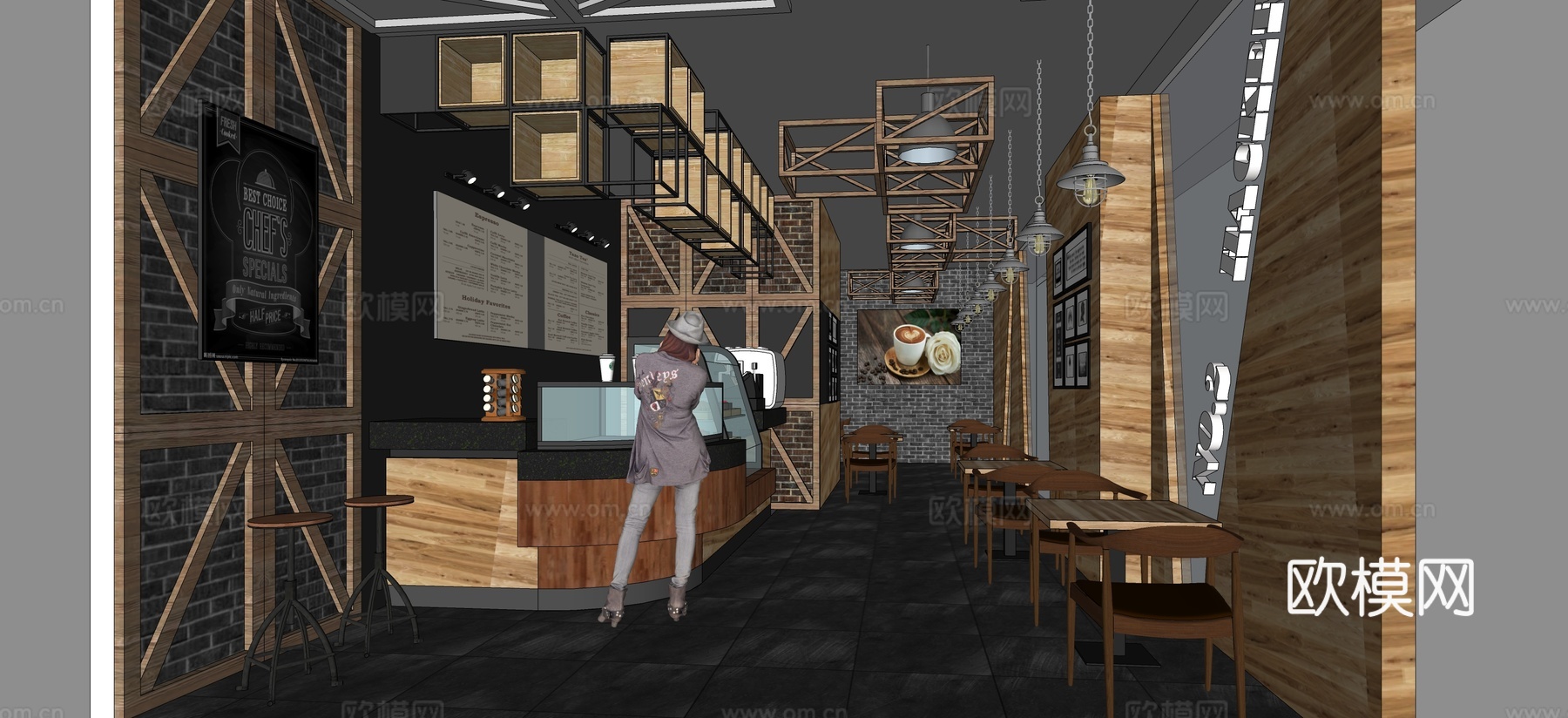 工业风奶茶店su模型下载